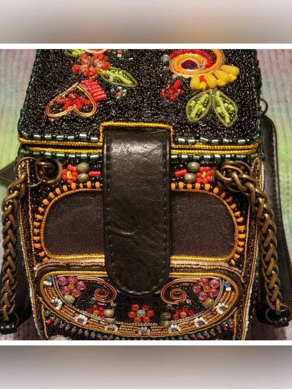 Mary Frances Black Beaded BUG Car-Shaped Accent Bag with Multicolor Embellishmen - Picture 3 of 12